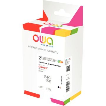 OWA lot 2 cartouches jet d'encre noire et couleur remanufacturées compatibles Canon PG510 / CL511