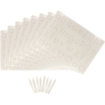 Lot de 8 plateaux lettres minuscules + 8 stylets