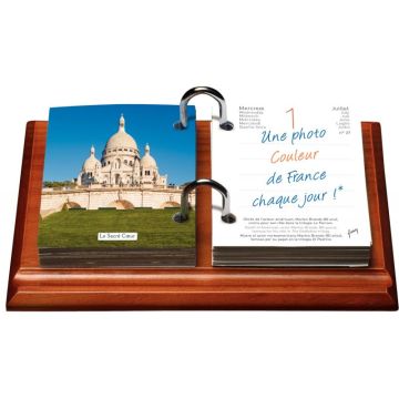Planchette bois vernis pour bloc éphéméride avec 2 anneaux en métal et auget