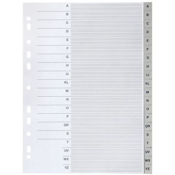Jeu de 20 intercalaires alphabétiques en polypropylène gris 12/100ème, format A4