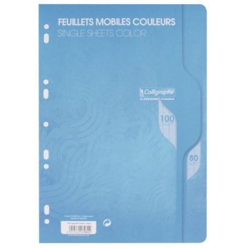 Sachet de 50 feuillets mobiles (100 pages) format 21x29,7cm séyès 80g coloris bleu