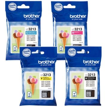 Brother GLACE pack de 4 cartouches jet d'encre noire, cyan, magenta et jaune haute capacité authentique (LC3213VALBP)