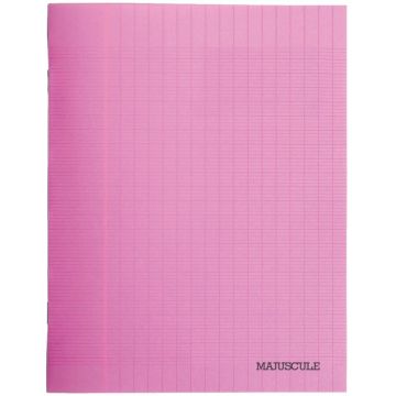 Piqûre 48 pages MAJUSCULE, format 17x22 cm,  papier blanc 90g, réglure seyès, couverture en polypropylène rose