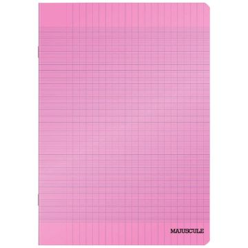 Piqûre 96 pages MAJUSCULE, format A4 (21x29,7 cm), papier blanc 90g, réglure seyès, couverture en polypropylène rose