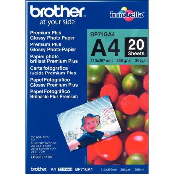 Paquet de 20 feuilles de papier photo brillant marque Brother format A4 (21 x 29,7 cm) 260g