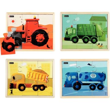 Lot de 4 puzzles, les engins en couleurs