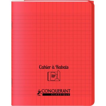 Piqûre 96 pages couverture polypropylène avec 2 rabats format 17x22 cm seyes coloris rouge
