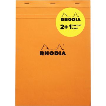 Lot de 2 blocs de bureau RHODIA 80 feuilles, format A4, quadrillé 5x5, papier blanc 80g + 1 gratuit
