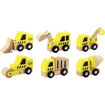 Lot de 6 véhicules de chantier en bois