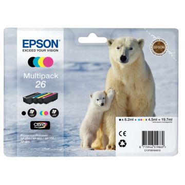 Epson OURS POLAIRE / 26 pack de de 4 cartouches jet d'encre noire, cyan, magenta et jaune authentique (T261640)