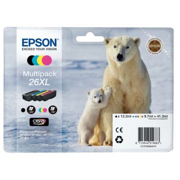 Epson OURS POLAIRE / 26XL pack de de 4 cartouches jet d'encre noire, cyan, magenta et jaune haute capacité authentique (T263640)
