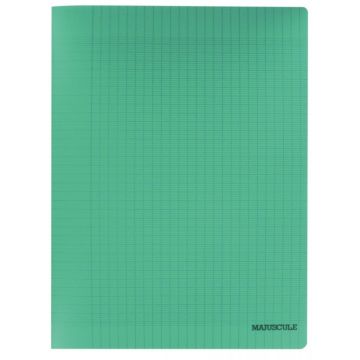 Piqûre 48 pages MAJUSCULE, format 24x32 cm, papier blanc 90g, réglure seyès, couverture en polypropylène vert
