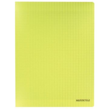 Piqûre 48 pages MAJUSCULE, format 24x32 cm, papier blanc 90g, réglure seyès, couverture en polypropylène jaune