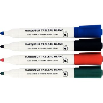 Pochette de 4 marqueurs tableaux blancs Like pointe ogive assortis