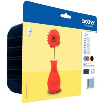 Brother MARGUERITE ROUGE pack de 4 cartouches jet d'encre noire, cyan, magenta et jaune authentique (LC121VALBP)
