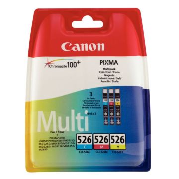 Canon 526 pack de 3 cartouches jet d'encre cyan, magenta et jaune authentique (CLI526CMJ)