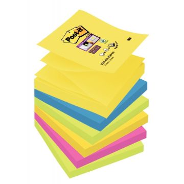 Lot de 6 blocs de 90 feuilles Z-Notes Super Sticky post-it, 76x76 mm, couleurs Rio de Janeiro : jaune, turquoise, vert, rose néon et orange