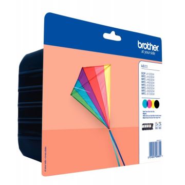 Brother CERF-VOLANT pack de 4 cartouches jet d'encre noire, cyan, magenta et jaune authentique (LC223VALBP)