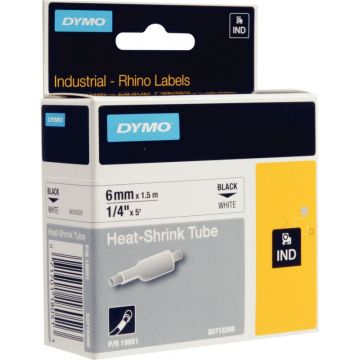 Recharge DYMO gaine thermorétractable 6mm x 1,5m noir sur blanc