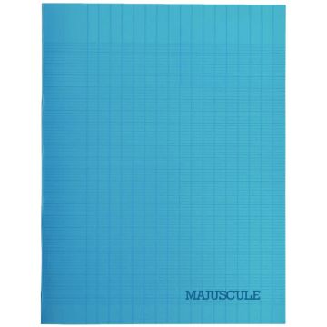 Piqûre 48 pages MAJUSCULE, format A4 (21x29,7 cm), papier blanc 90g, réglure seyès, couverture en polypropylène bleu