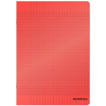 Piqûre 48 pages MAJUSCULE, format A4 (21x29,7 cm), papier blanc 90g, réglure seyès, couverture en polypropylène rouge