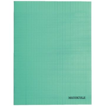Piqûre 48 pages MAJUSCULE, format A4 (21x29,7 cm), papier blanc 90g, réglure seyès, couverture en polypropylène vert