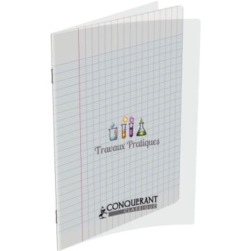 Cahier de travaux pratiques, piqûre 64 pages (32 pages séyès 90g + 32 pages dessin) 17x22 cm couverture en polypropylène incolore