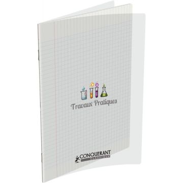 Cahier de travaux pratiques, piqûre 96 pages (48 pages seyès 90g + 48 pages dessin) 21x29,7 cm couverture en polypropylène incolore