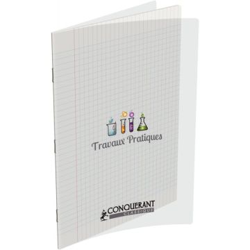 Cahier de travaux pratiques, piqûre 96 pages (48 pages seyès 90g + 48 pages dessin) 24x32 cm couverture en polypropylène incolore