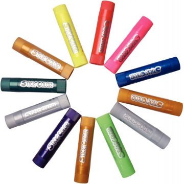 Boite de 12 sticks de gouache, coloris  Fluo et métal