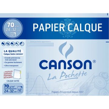 Pochette de 12 feuilles de papier calque 24x32cm 70g