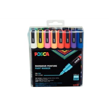 Pochette de 16 marqueurs Posca pointe fine ogive assortis