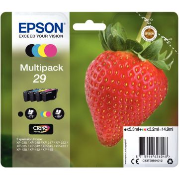 Epson FRAISE / 29 pack de de 4 cartouches jet d'encre noire, cyan, magenta et jaune authentique (T298640)
