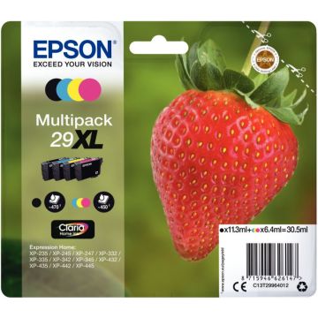 Epson FRAISE / 29XL pack de de 4 cartouches jet d'encre noire, cyan, magenta et jaune haute capacité authentique (T299640)