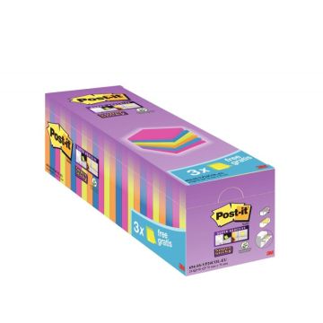 Boîte de 24 blocs de 90 feuilles Post-it Super Sticky néon format 76 x 76 mm dont 3 gratuits