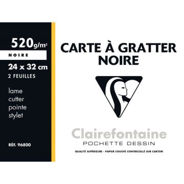 Pochette de 2 feuilles de carte à gratter 24 x 32 cm couleur noir