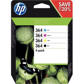 HP 364 pack de 4 cartouches d'encre cyan, magenta, jaune et noire authentiques (N9J73AE)