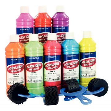 Coffret de 8 flacons 500 ml de peinture acrylique "ULTRA GLOSS", couleurs pep's
