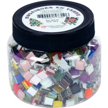 Pot de 750 grammes de mosaïque colorées en verre, dimension : 10 x 10 mm