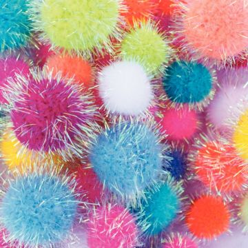 Sachet de 200 pompons irisés, tailles et couleurs assorties - 1.5 a 4.5 cm