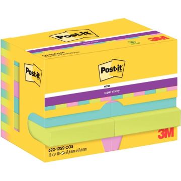 Paquet de 12 blocs de 90 feuilles Super Sticky post-it, 476 x 476 mm, couleurs cosmic : bleu océan, vert néon et rose néon