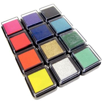 Set de 12 encreurs 3.5x3.5cm assortis