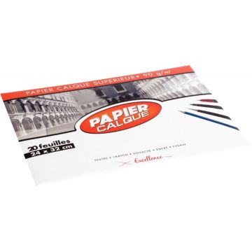 Pochette de 20 feuilles de papier calque 24x32cm 90g EXCELLENCE