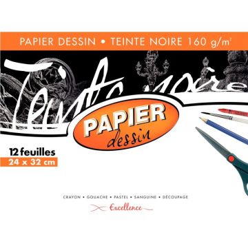 Pochette de 12 feuilles à dessin 160g 24x32cm noir