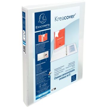 Classeur personnalisable KREACOVER format A4+ 4 anneaux diamètre 15 mm, blanc