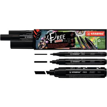 Etui de 3 marqueurs Stabilo free pointes assorties noires