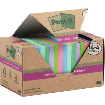 Tour de 18 blocs sticky recyclés 76x76mm coloris assortis dont 4 gratuits
