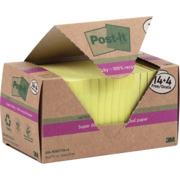 Tour de 18 blocs sticky recyclés 76x76mm coloris jaune dont 4 gratuits