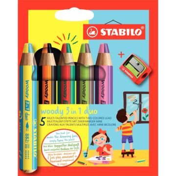 Etui de 5 crayons Woody Duo + 1 taille crayons