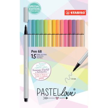 Pochette de 15 feutres Pen 68 pastels assortis